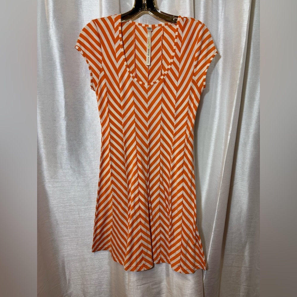 Anthropologie Uncle Frank Orange White Chevron Mini Dress XS - Picture 2 of 5